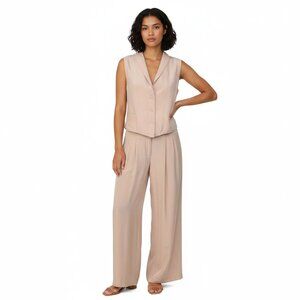 Vintage IRKA 100% Silk 2-Piece Pant Set | Tan Beige Sleeveless Vest Button Up